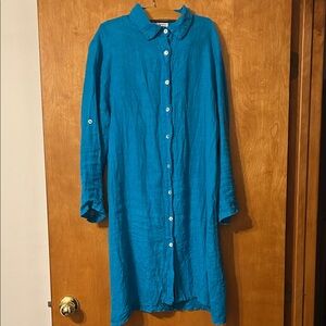Blue Button-Up Long Sleeve Dress